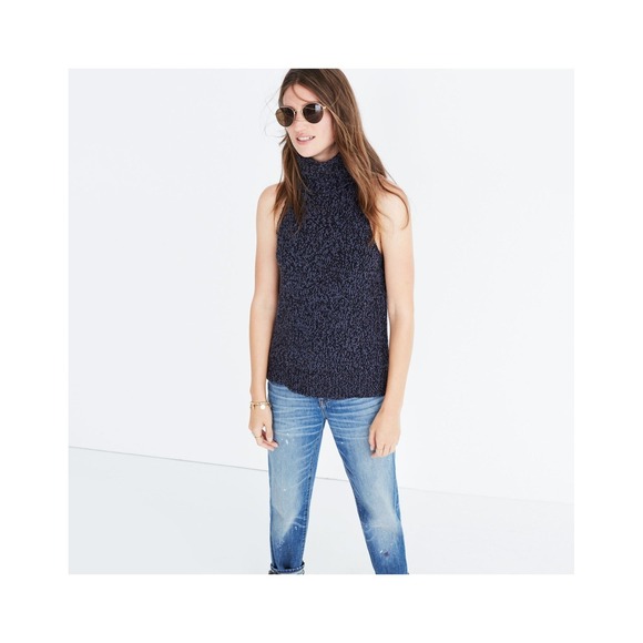 Madewell Sweaters - Madewell Wool Blend Turtleneck Cutaway Sweater Vest Blue Black Size Large Chic